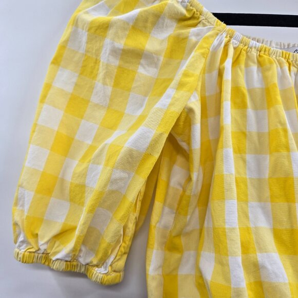 Color Me Courtney Crop Yellow Gingham Lined Balloon Sleeves 100% Cotton Small - Picture 5 of 6